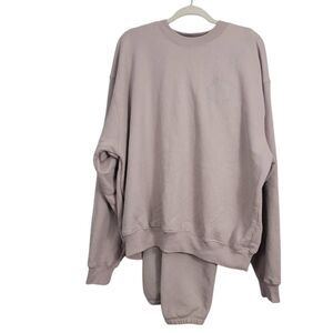 SET ACTIVE Sweat Set Sz L‎ Mauve Pink Pullover Crew Jogger Pants Athleisure Gym